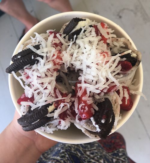 Oreo-Vegan rolls topped with coconut, strawberry and oreo at Sweet Charlie's in Ocean City
