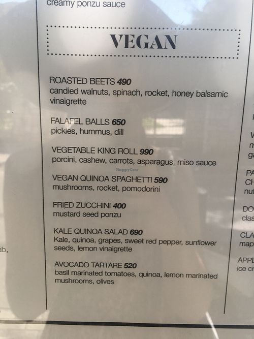 Vegan menu  at Salt in Tirana
