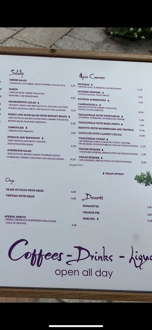 Menu part II at Aubergine Cafe in Corfu