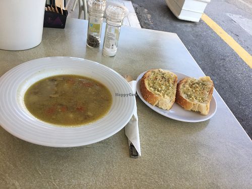 Vegetable soup and garlic bread  3 at Aubergine Cafe in Corfu