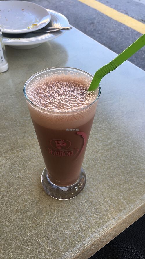 Cold chocolate with almond milk  at Aubergine Cafe in Corfu