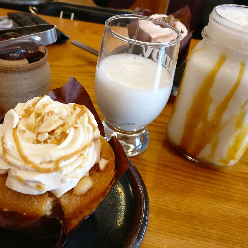 Peanut cupcake and caramel milkshake at Black Gold Coffee in Cheltenham