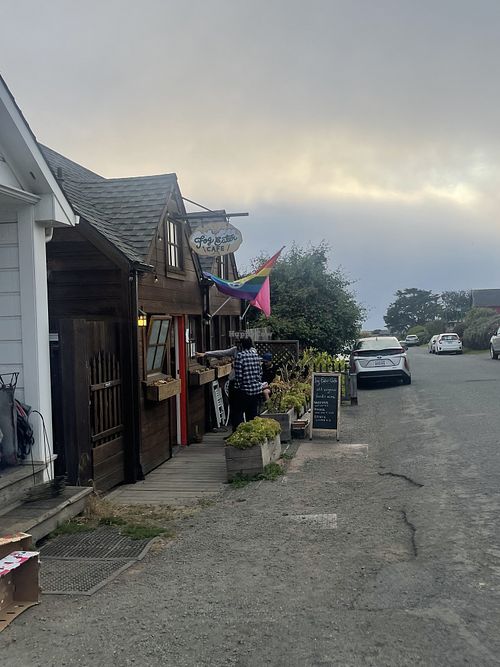 Outside  at Fog Eater Cafe in Mendocino