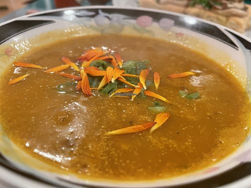 Pumpkin curry soup at Fog Eater Cafe in Mendocino