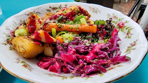 Brunch plate at Fog Eater Cafe in Mendocino