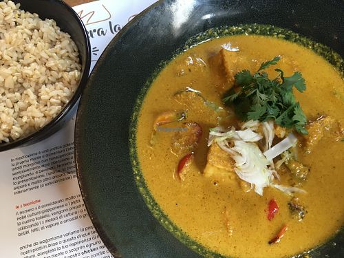 Veggie curry with brown rice at Wagamama in Milan