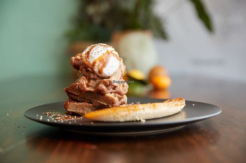 these waffles are nek level, especially with the caramelised bananas...  at Yalla Yalla in Hamilton