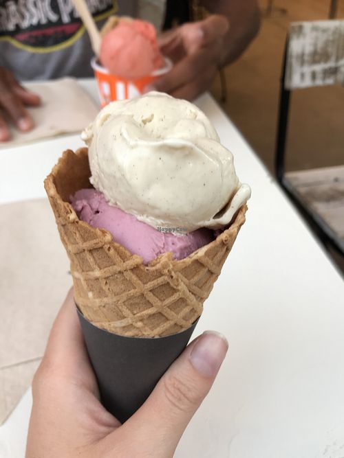 Vanilla and raspberry yogurt. In the background orange ginger and almond at Impronta in Paris