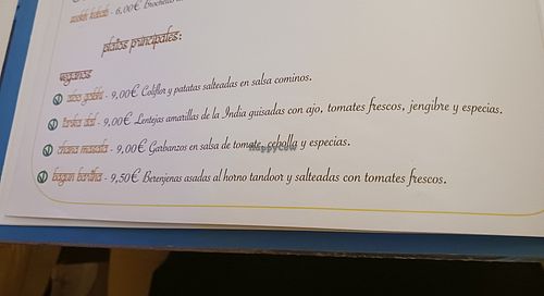 Vegan options at Crown of India in Altea