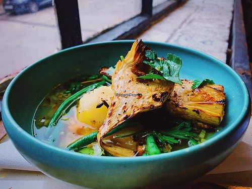 Wood fired artichoke broth. 
 at Kiln in Newcastle Upon Tyne