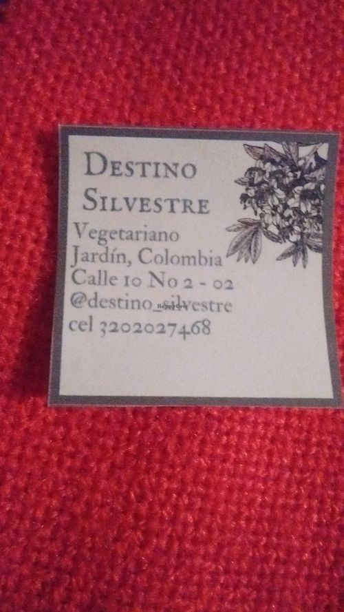 Business card at Destino Silvestre in Medellin