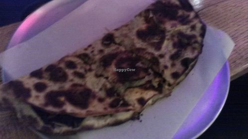 A vegan lucoli (folded pizza) purchased February 2020. It was one of three types of lucolis labelled as vegan on the menu. at Lucoli in Red Hook