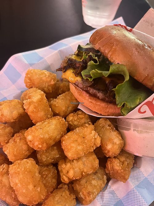 Double burger, tots, and onion aioli   at Monty's Good Burger in Riverside