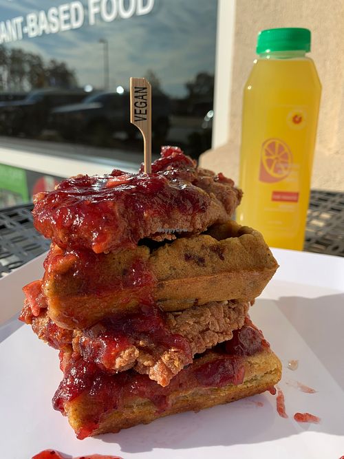 Special Thanksgiving Cornbread Waffles & Chick'n at Pure Juicery Bar in Cary