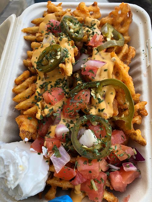 Waffle fry Nachos at Pure Juicery Bar in Cary