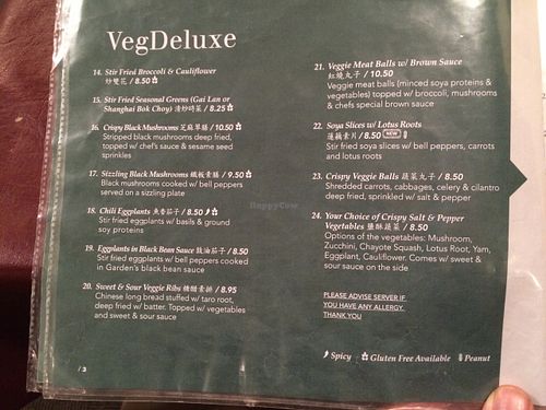 Menu page 2. at Affinity Vegetarian Garden in Winnipeg