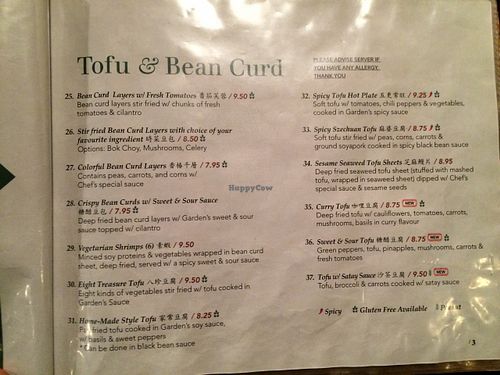 Menu page 3. at Affinity Vegetarian Garden in Winnipeg