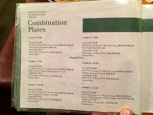 Menu page 6 combination plates. at Affinity Vegetarian Garden in Winnipeg