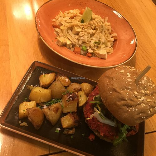 Beet root burger & the no taste pad thai at GreenVita - Diagonal Mar in Barcelona