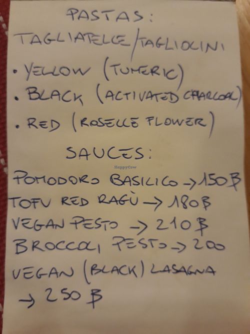 Vegan Menu at Pasta Corner in Chiang Mai