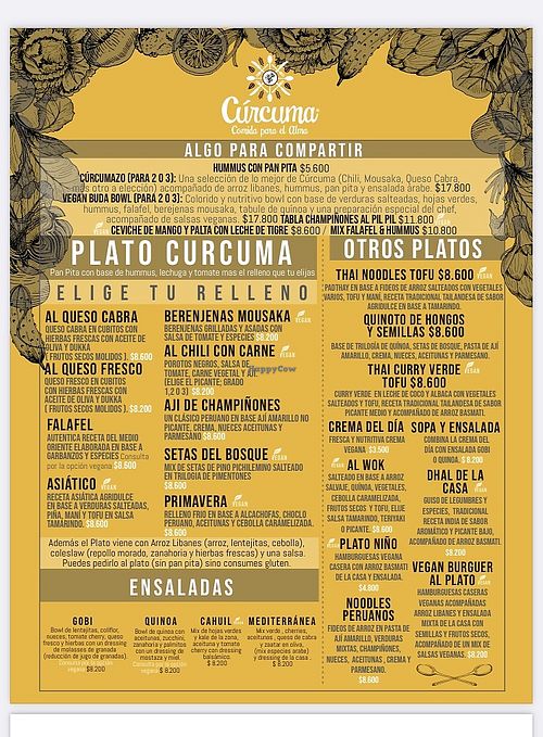 Menu  at Curcuma in Pichilemu