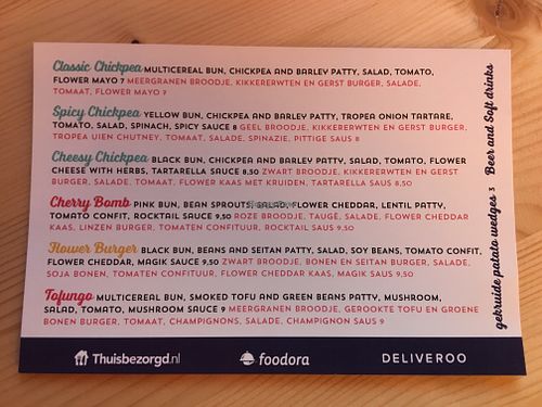 Menu 9 August 2018 at Flower Burger in Rotterdam