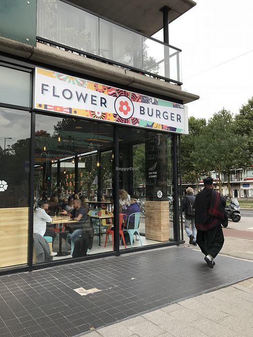 On the corner of the street near shopping centrum at Flower Burger in Rotterdam