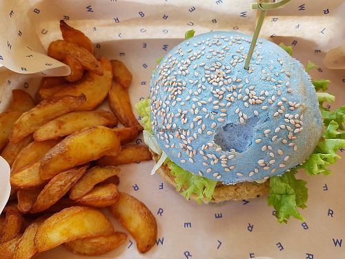 Ocean Burger with fries 💙 at Flower Burger in Rotterdam