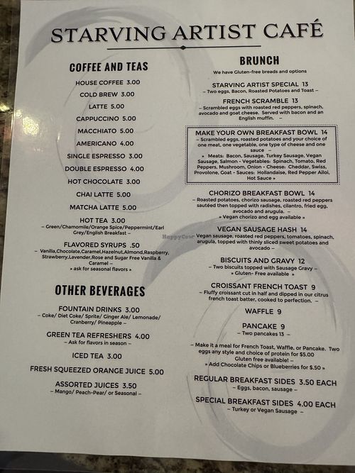 Anything with eggs cheese and sausage can be veganized   at Starving Artist Cafe in Norfolk