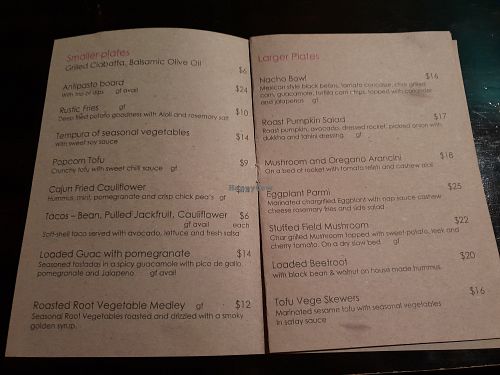 Menu at Yesterday's Jam in Port Macquarie