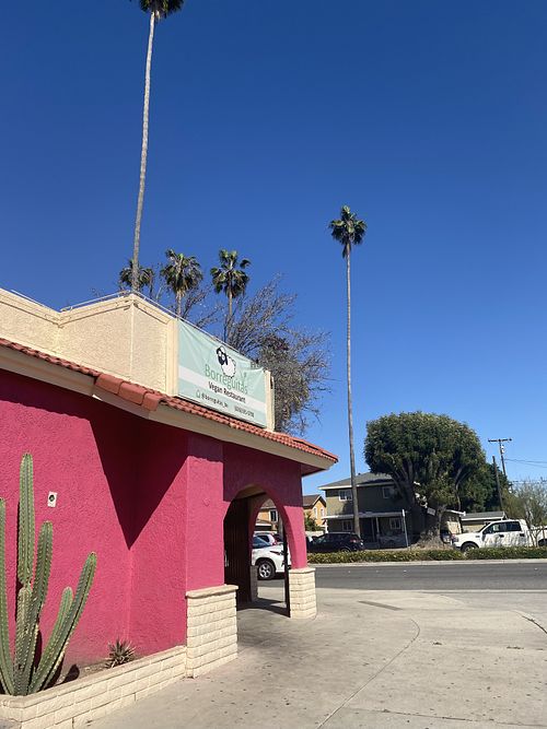 Borreguitas signage and brightly colored building  at Borreguitas in Pomona