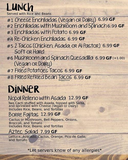 Updated Menu - Feb 2020 at Borreguitas in Pomona