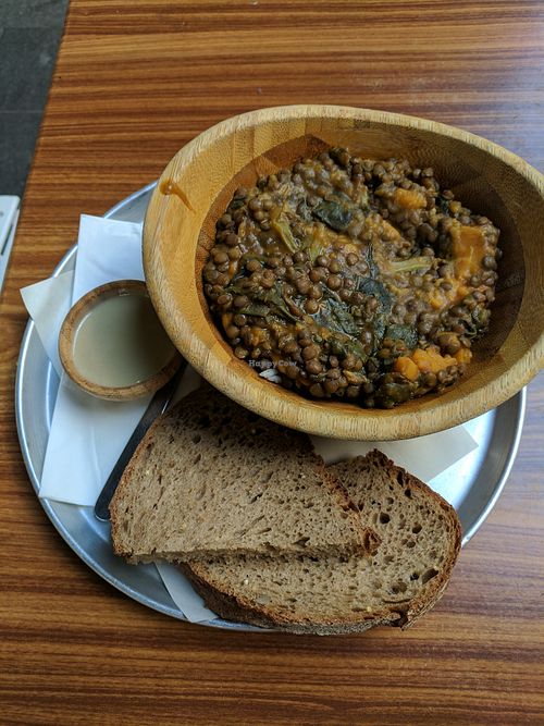 Lentil Mangold and sweet potato stew served on rice at I'm Here Because of my Wife - Ani Po Biglal Ishti - אני פה בגלל אשתי in Jerusalem