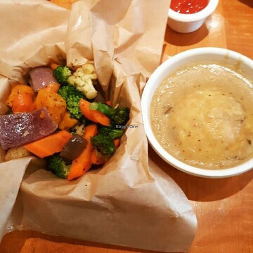 Roasted Veggies and Cauliflower Mashed Potatoes at Veggie Grill by Next Level in El Segundo