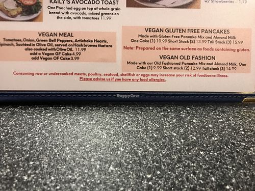 Vegan menu options  at Batter Up Pancakes in Fresno