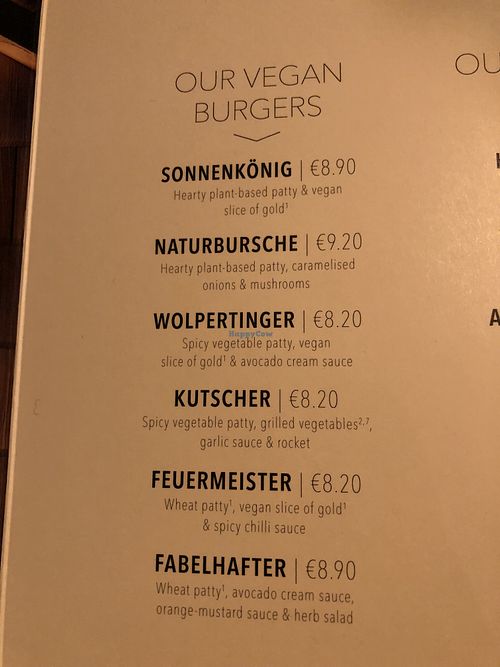 Vegan burger choices at Hans im Glück in Nuremberg