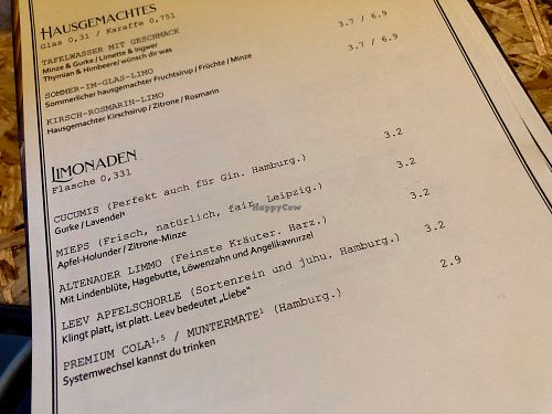 menu at Botanica in Magdeburg