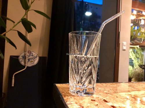 water w/ glass straw at Botanica in Magdeburg