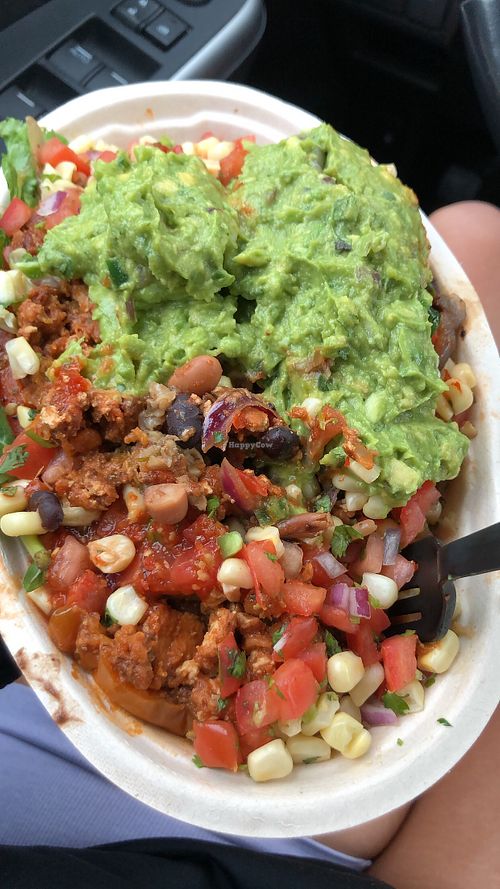 Salad, Sofritas, Cauli rice, both beans, pico, hot salsa, corn, guac, lettuce, tortilla on the side, vinagrette at Chipotle - Market Space in Annapolis