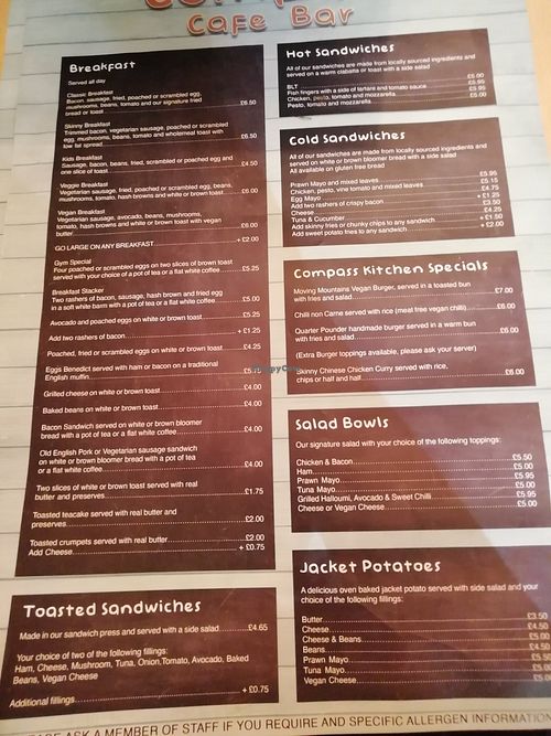 Menu at Compass Cafe Bar in Blackpool