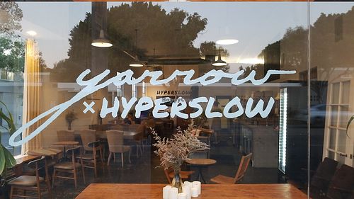 Front window at Yarrow Cafe in Los Angeles
