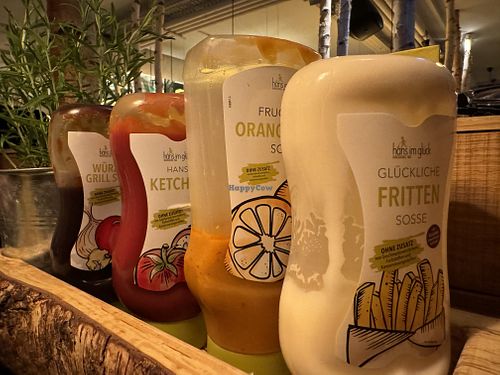 sauces  at Hans im Glück in Hamburg