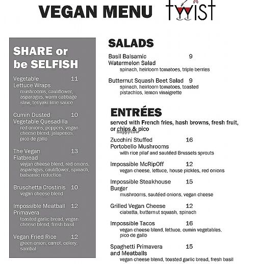 Vegan Menu August 2018 at Twist in Fargo