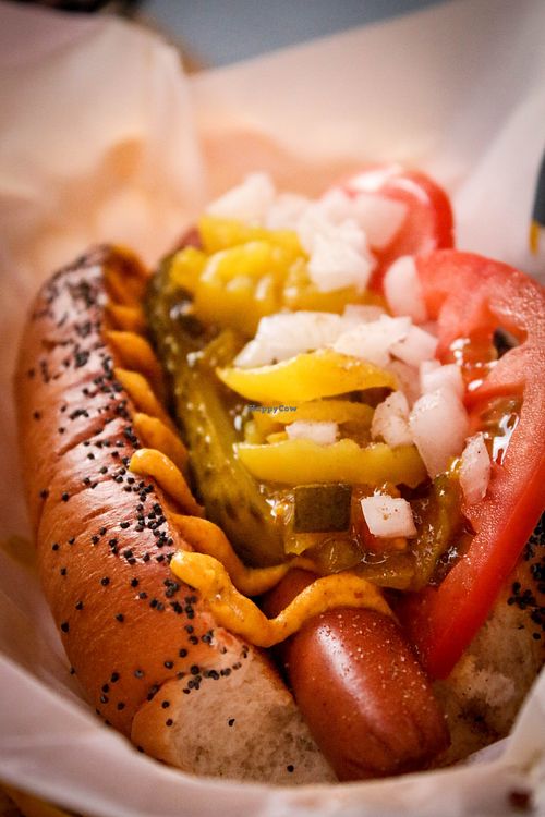 Chicago-style vegan hot dog at Mr.HotDoG in Prague