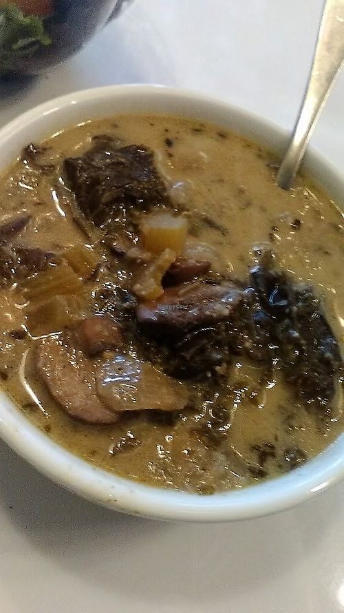 Sage Mushroom soup, a vegan soup special served at Outdated Lite on January 27, 2020. Picture by member FoodFirst. at Outdated Lite in Kingston