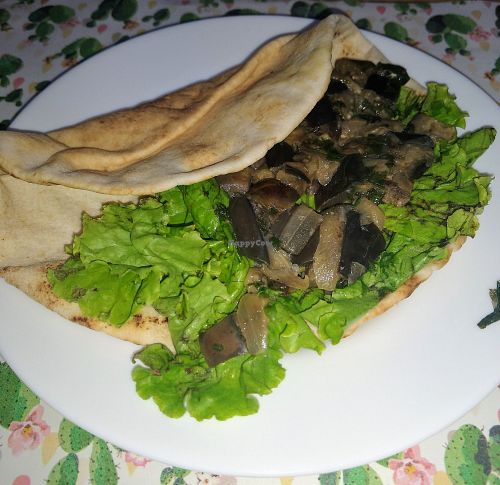 Aubergine/eggplant in pitta bread at Trevo Vegetariano in Rio De Janeiro