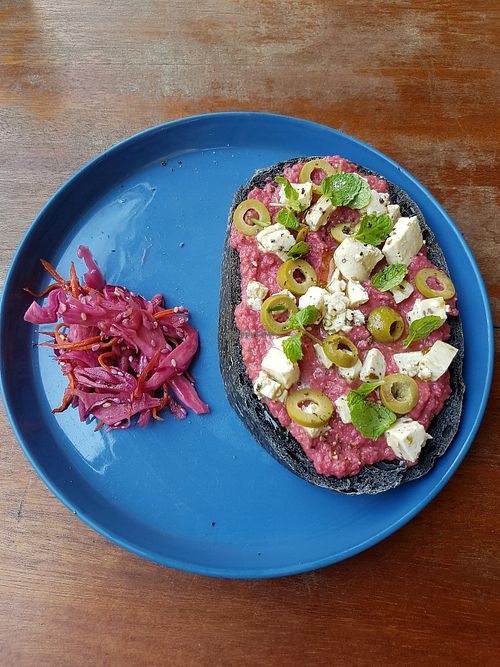 Beetroot toast at Roots Plant-Based Cafe in Da Nang