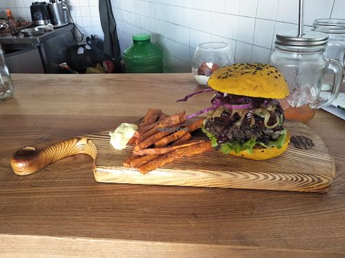 BBQ burger at Roots Plant-Based Cafe in Da Nang