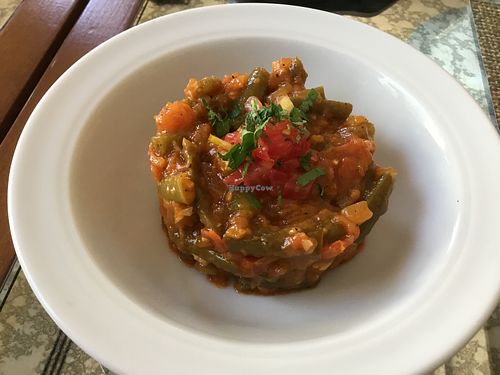 Fasoulyh Belzzait, string beans cooked with olive oil, garlic and tomato. at Rahamani Arabian Eatery in Aqaba