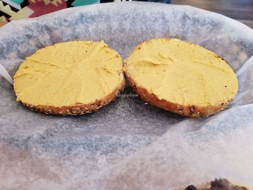 Everything bagel with hummus. at PennyCup Coffee Haw Creek in Asheville